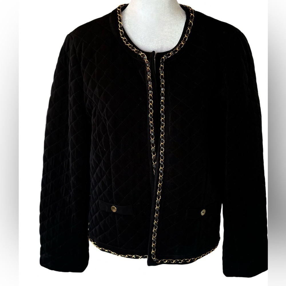 Travelers By Chico’s Quilted Jacket. Gold Chain Trim Interwoven W/Leather Size L - Picture 1 of 6